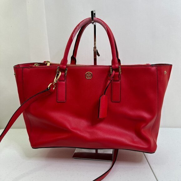 Tory Burch Robinson East West Tote Red‎ Big Satchel Shoulder Bag Purse $448 - Picture 1 of 7